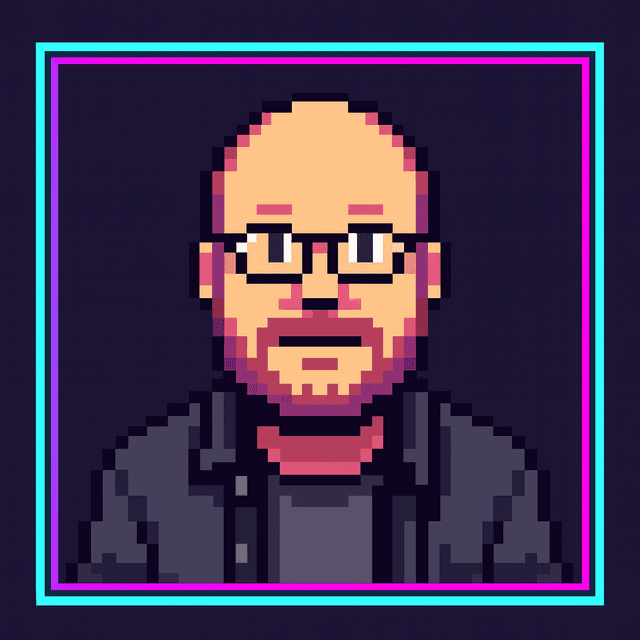 8-bit pixel portrait of Jeremy Phillips